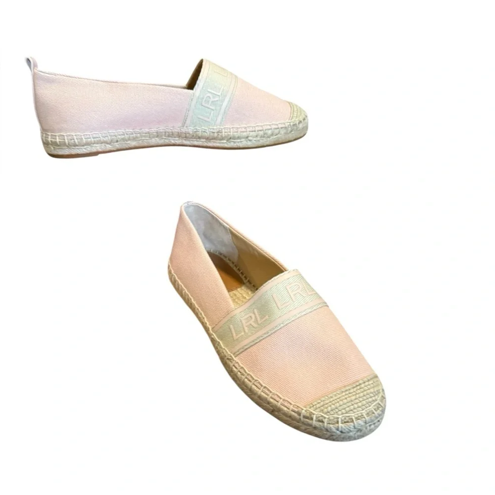 Lauren Ralph Lauren Caylee Canvas Espadrilles Pink Beige Size 7 NWOT